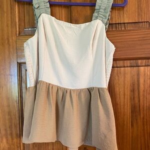 Cream and Tan Sleeveless Top